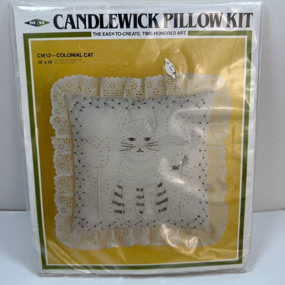 Colonial Cat 14" x 14" Candlewick Pillow Kit MH Yarns Vintage 1983 USA NEW